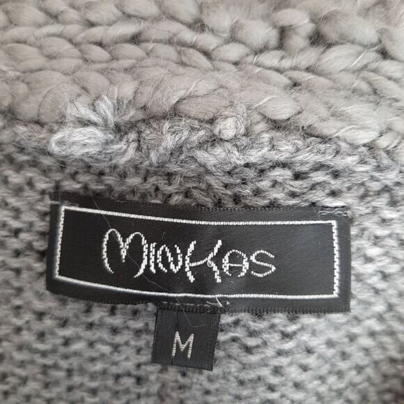 MINKAS Loop Fringe Collar Open Front Knit Vest Cardigan Sz M - Picture 9 of 10